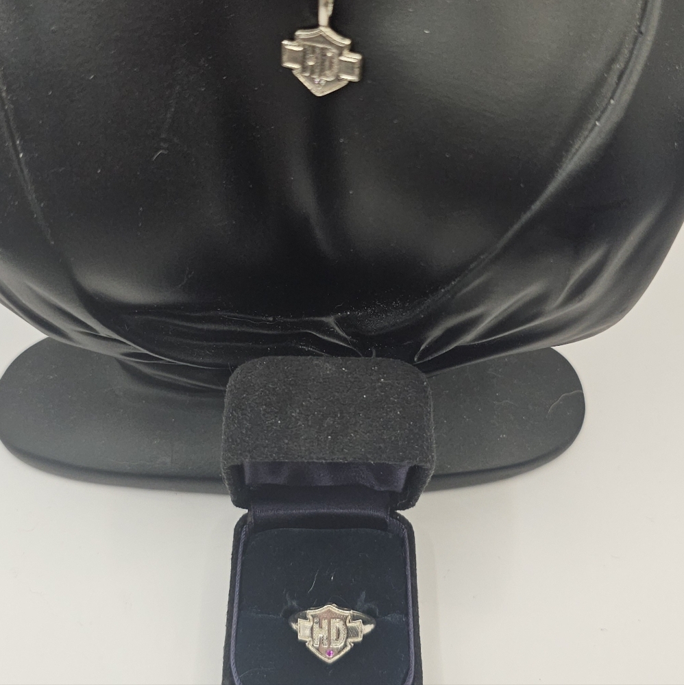 Sterling Silver Harley-Davidson necklace w diamond & sz 6 HD Ring w ruby
